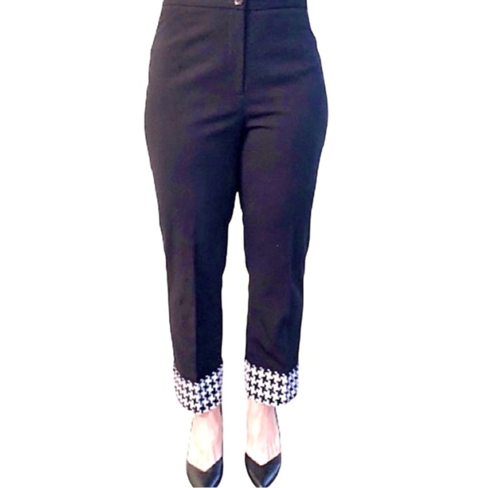 Spiegel black cropped pants black & white houndstooth Cuff 6 NWOT new - Picture 4 of 11
